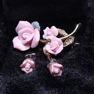 Porceline Brooch and Earrings